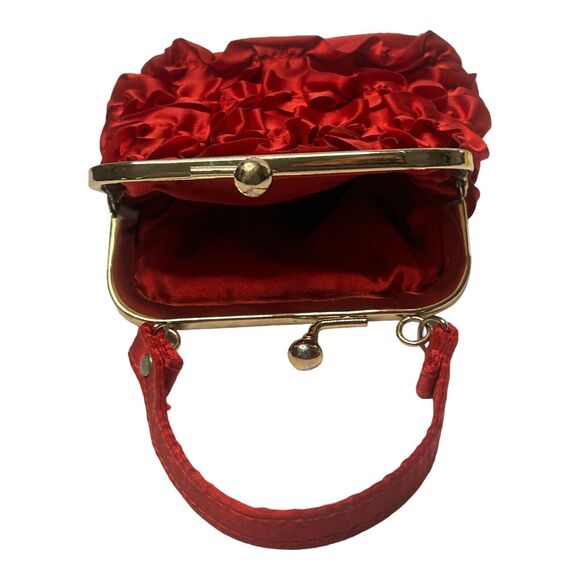 Red Ruffled Satiny Mini Purse Handbag 4”x4” Prom Party Holiday Polyester - Picture 9 of 12